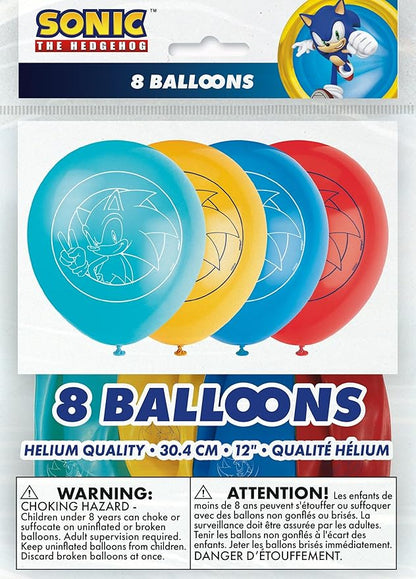 Sonic the Hedgehog Assorted Colors Printed Latex Balloons - (12") Pack of 8 - Perfect Decorations for Birthday Parties and Sonic-Themed Celebrations