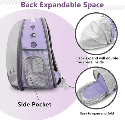Pet Carrier Backpack Expandable for Cats and Small Dogs, Breathable Anti-Collapse Design, Airline Approved Travel Backpack for Hiking and Outdoor Use (Back Expandable-Purple)