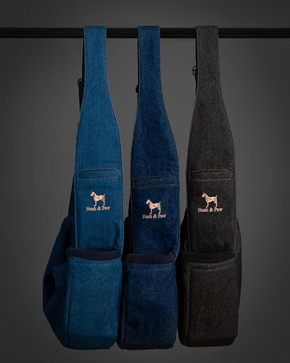 Noah & Paw Dog Sling Carrier for Small Dogs 3-10lb, Dog Sling for Small Dogs and Cats, Dog Carrier with Adjustable Padded Strap, Vegan Denim Lined with Fur, 3X Safety Features, Machine Washable