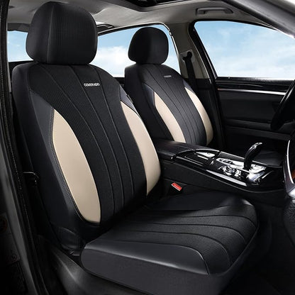 Coverado Automotive Seat Covers Front Seats, Luxury Car Seat Covers, Auto Seat Covers 2-Pack, Beige Driver Seat Protectors, Universal Fit for SUVs, Trucks, Sedans