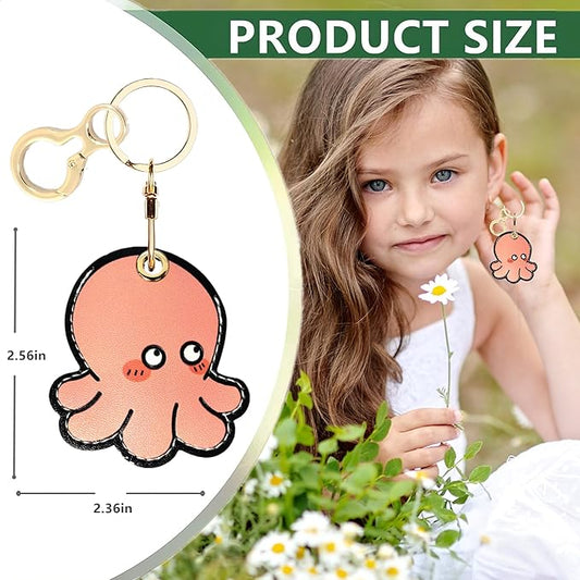 Leather Airtag Keychain Case Holder,Cute Protective Apple Air Tag Cover with Key Ring,Anti-Scratch Hidden Finder GPS Tracker Case for Wallet Keys,Bag,Pets,Backpack(Octopus)