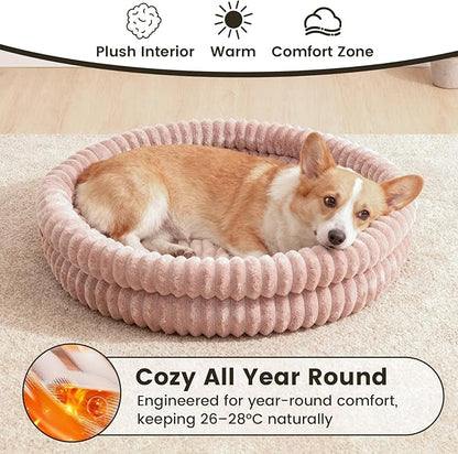 Small Dog Beds, Machine Washable Donut Cat Beds for Indoor Cats, Fluffy Warm Thermal Round Pet Bed with Anti-Slip Bottom for Puppy and Kitten, Dark Pink, 28"x28"x5"