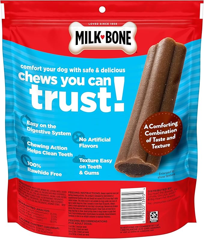 Milk-Bone Mini Comfort Chews, Chewy Texture and Real Beef, 18 Mini Chews (Pack of 4)