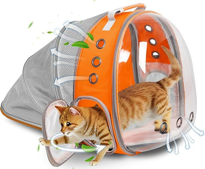 Pet Carrier Backpack Expandable for Cats and Small Dogs, Breathable Anti-Collapse Design, Airline Approved Travel Backpack for Hiking and Outdoor Use (Back Expandable-Orange)