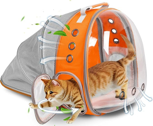 Pet Carrier Backpack Expandable for Cats and Small Dogs, Breathable Anti-Collapse Design, Airline Approved Travel Backpack for Hiking and Outdoor Use (Back Expandable-Orange)