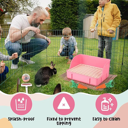 Honeydak 10 Pcs Rabbit Starter Kit Small Litter Box Bunny Grooming Kit Scratch Pads Hay Feeder Bowl Ice Pad with Bunny Toys for Guinea Pig Rabbit Accessories(Pink)