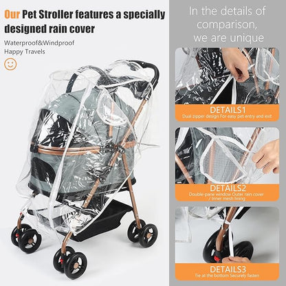 pet Stroller with Removable Carrier cat Dog Stroller with Aluminum Alloy Frame and 900D Oxford Fabric, Featuring one-Touch Folding,Includes rain Cover,for Travel, Walking,Shopping (Grey)
