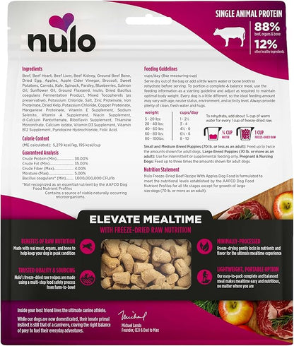 Nulo Freeze-Dried Raw Beef Recipe with Apples Complete and Balanced Dry Dog Food Kibble, 8 Ounce Bag