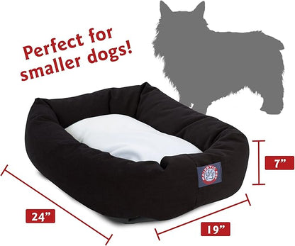 Majestic Pet 24 Inch Poly-Cotton Sherpa Calming Dog Bed Washable 24x18x7 (inch) – Cozy Soft Round Donut Dog Bed with Spine for Head Support - Pet Bed Small - Black