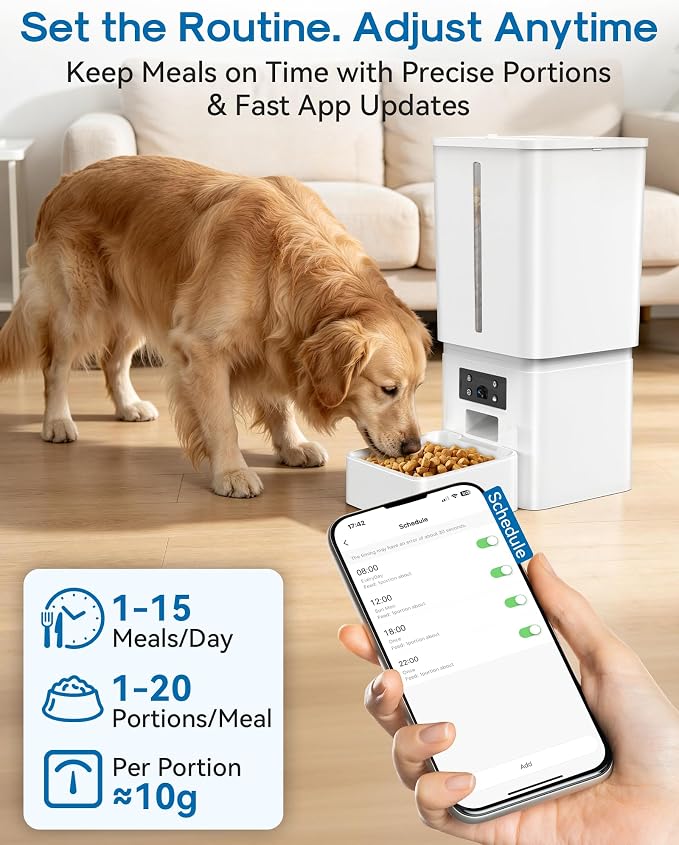 Automatic Dog Feeder Large Breed, 15L/63 Cups Auto Dog Food Dispenser | Anti-Clog Design for 2–23mm Large Kibble, 1080P HD Camera with Night Vision, 5G WiFi Smart App Control for Busy Pet Parents