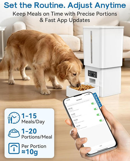 Automatic Dog Feeder Large Breed, 15L/63 Cups Auto Dog Food Dispenser | Anti-Clog Design for 2–23mm Large Kibble, 1080P HD Camera with Night Vision, 5G WiFi Smart App Control for Busy Pet Parents