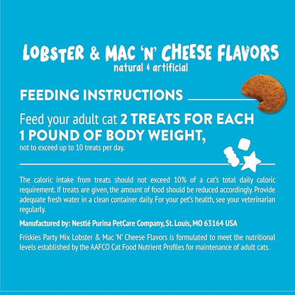 Purina Friskies Cat Treats, Party Mix Lobster & Mac 'N' Cheese Flavors - (Pack of 6) 6 oz. Pouches