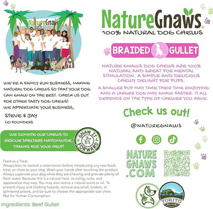 Nature Gnaws Braided Beef Gullet Chews for Dogs 5-6" (10 Count) - Long Lasting for Small and Medium Dogs - Natural Beef Jerky Dog Chew Bones
