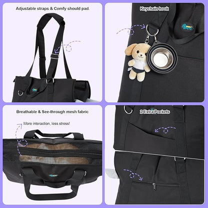 Ownpets Large Dog Purse Carrier, Carrier with Pockets for Medium Puppies for Travel Vet Shopping, Fits 18-20 lbs, Cat and Dog Tote Bag, Women's Hands-Free Pet Carrier Bag, (Black)
