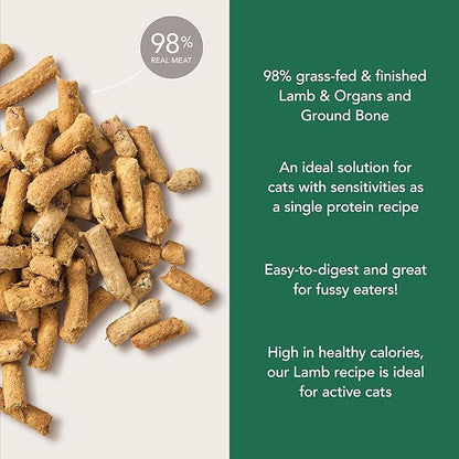 Feline Natural High Protein Dry Cat Food, Freeze-Dried Diet with 98% Meat, Organs & Seafood, No Peas, Grains, or Artificial Additives, Made in New Zealand, Lamb, 11oz