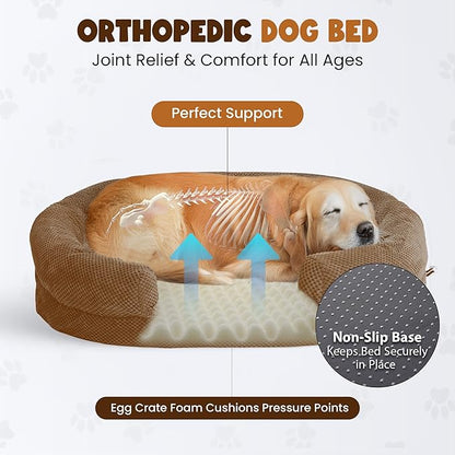 Bolster Dog Bed, Large Orthopedic Dog Bed with Memory Foam, Spacious Pet Couch Bed with Supportive Structure, Removable Washable Cover, Durable and Stylish Dog Bed for Large Dogs