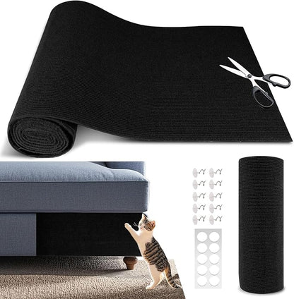 Cat Scratch Furniture Protector, 78.7"x15.8" Self Adhesive Cat Scratch Mat Pad,Cut to Fit DIY Replacement Carpet for Tree,Wall,Bed,Door, Couch Protector (Deep Black)