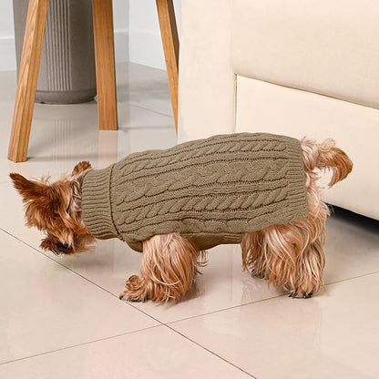 2 Pack Dog Sweaters for Small Dogs Winter Turtleneck Pullover Cable Knit Fleece Stretch Puppy Doggie Chihuahua Toy Poodle Yorkie Pomeranian Boy Girl Pet Clothes (XS, Green & Brown)