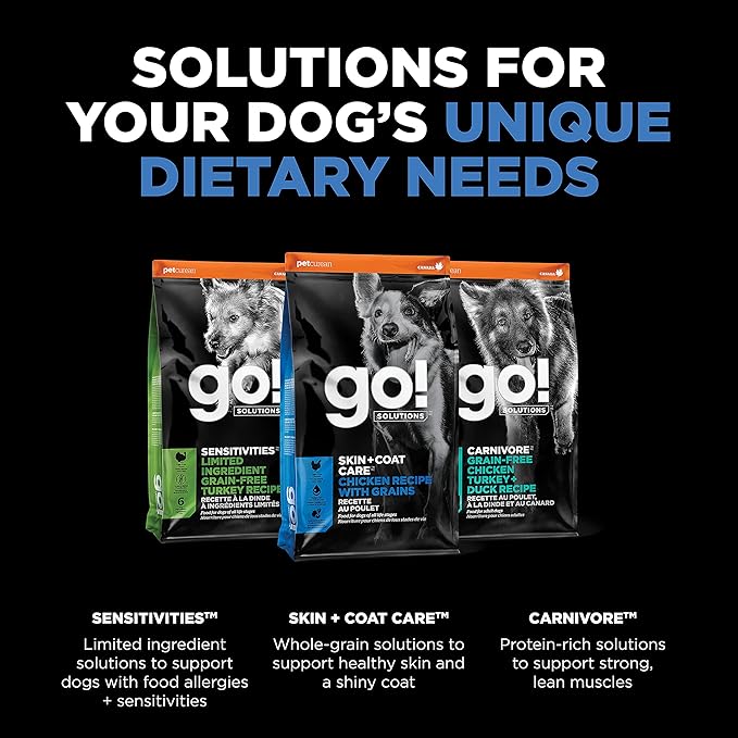Go! Solutions Skin + Coat Care Chicken Dry Dog Food with Grains, Healthy Kibble with Omega-3s & 6s for Soft, Shiny Fur, for Puppies, Adults, & Seniors, 3.5 lb Bag (Pack of 2)