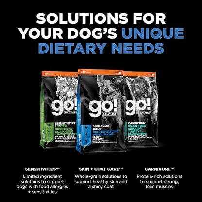 Go! Solutions Skin + Coat Care Chicken Dry Dog Food with Grains, Healthy Kibble with Omega-3s & 6s for Soft, Shiny Fur, for Puppies, Adults, & Seniors, 3.5 lb Bag (Pack of 2)
