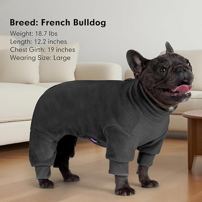 cyeollo Small Dog Pajamas, Fleece Dog Pjs Thermal Doggie Onesie Soft Stretchy Doggie Sweater Pet Jammies Clothes for Puppy Dogs Female & Male, Dark Grey S