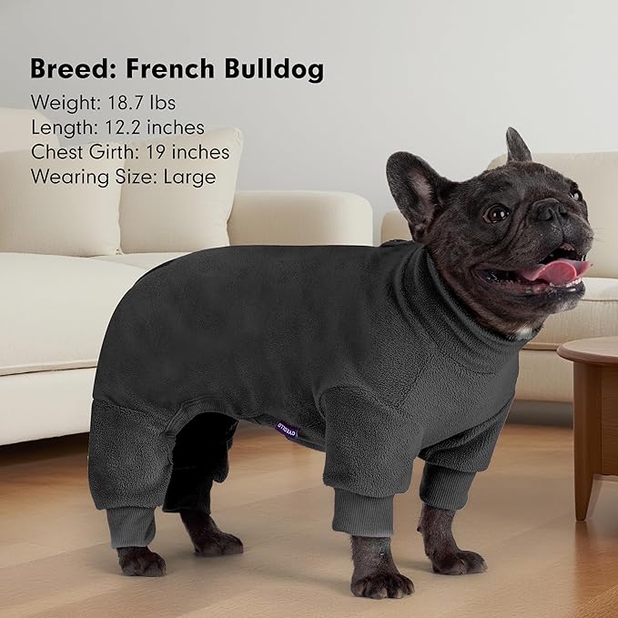 cyeollo XS Dog Pajamas, Fleece Dog Pjs Thermal Doggie Onesie Soft Stretchy Doggie Sweater Pet Jammies Clothes for Puppy Dogs Female & Male, Dark Grey XS