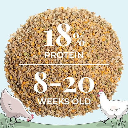Mile Four Organic Chicken Feed (46 lbs) Grower Whole Grain, Non-GMO, USA Grown, 18% Protein, Corn-Free, Soy-Free, Non-Medicated Feed for Chickens
