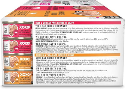 I AND LOVE AND YOU XOXOs Wet Cat Food - Chicken + Beef Pâté Variety Pack - Grain Free, Filler Free, 3oz Pack of 12 Cans