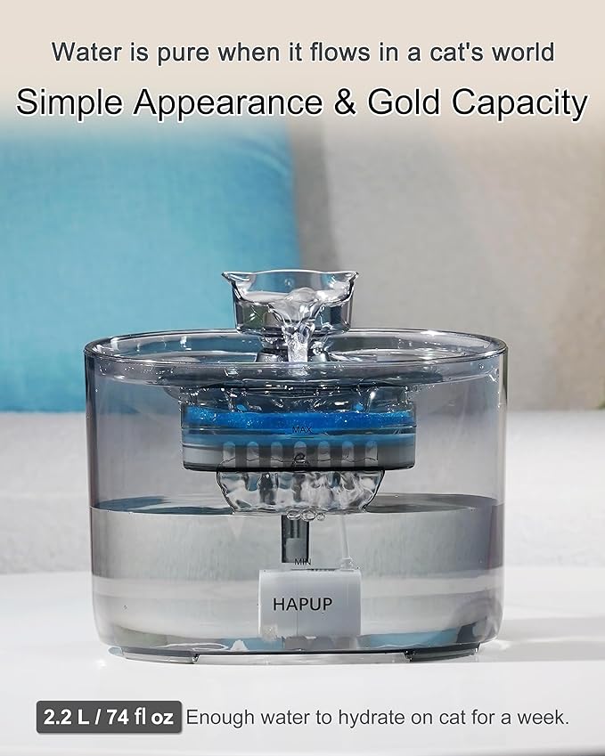 HAPUP Cat Fountain Kitty Spout Cat Water Fountain for Cats Inside 2.2L/73Oz Automatic Pet Water Fountain Quiet Cat Fountains for Drinking Water Fountains for Cats Indoor Filters Included