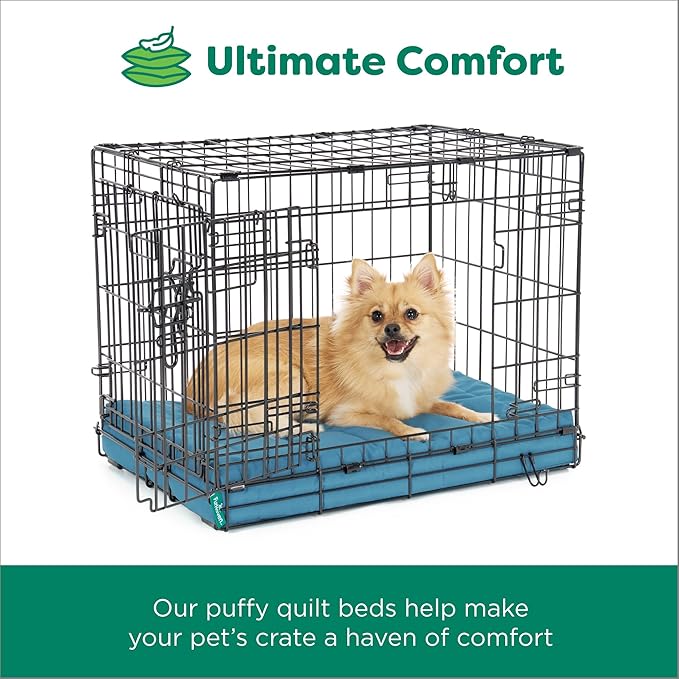 Furhaven Orthopedic Dog Bed – Puffy Quilted Foam Mattress with Removable Washable Cover, Soft & Supportive for Kennels & Crates - Medium, Lagoon
