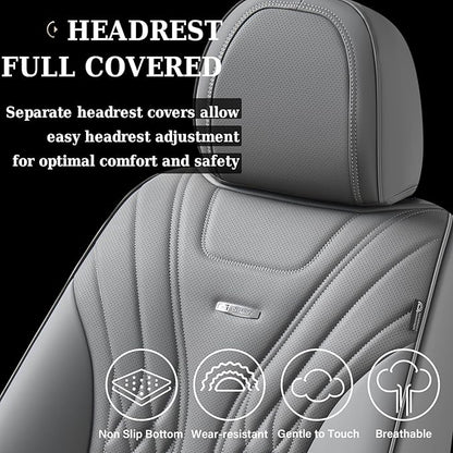 Coverado Car Seat Covers, Car Seat Covers Front Seats, 2-Pack Front Seat Cover, Nappa Leather Waterproof Seat Covers, Car Seat Protectors, Automotive Seat Covers Universal Fit for Most Vehicles Gray