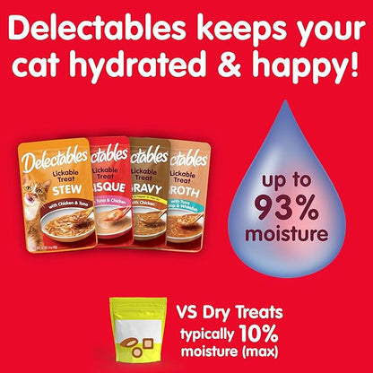 Delectables Lickable Treat Bisque Wet Cat Treat Variety, Food Topper, Hydrating, Grain-Free, No Fillers, By-Products, Added Preservatives, 1.4oz Pouch 36ct