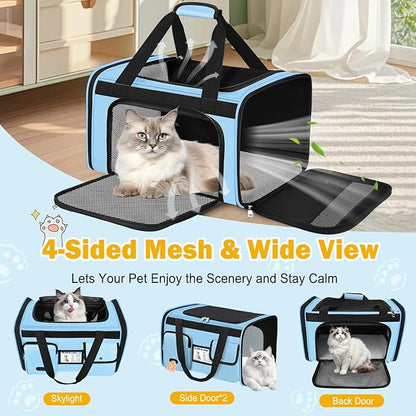 HUANLANG Cat Carrier Airline Approved,Soft-Sided Dog Carriers for Small Dogs Medium Cats,Pet Travel Carrier Up to 20 Lbs,Collapsible Cat Bag