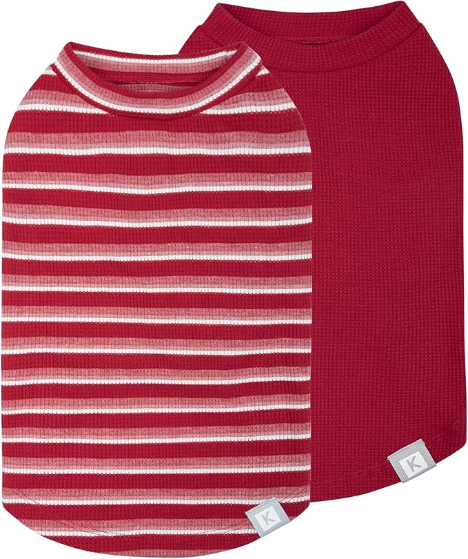 KYEESE 2Pack Waffle Dog Shirts, Lightweight Sleeveless Dog T Shirts for Small Dogs Boy Girl, Breathable Pet Vest Comfortable Tank Top Soft Dogs Clothes for Daily Wear, Red+Striped, L