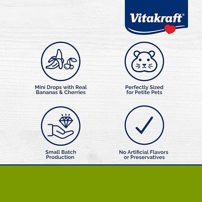 Vitakraft Mini Drops Cherry Banana Treats for Hamsters Rats Mice and Small Pets - Wholesome Small Animal Snacks with Real Fruit Flavor and Nutrient-Rich Goodness - 2.5 Ounce Pack
