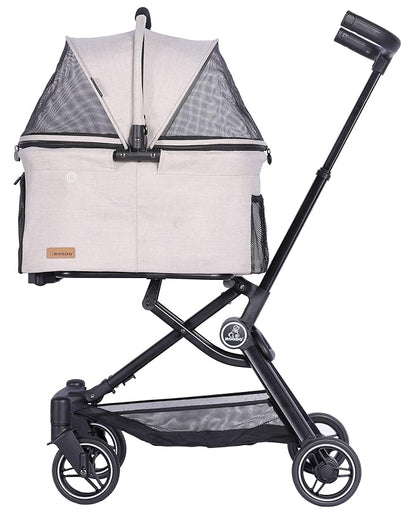 ROODO 2026 Upgraded Version 3 in 1 Dog Cat Stroller with Detachable Carrier Lightweight Folding Portable All Terrain Pet Travel System Puppy Kitty Doggie Bunny Stroller for 30lbs(Light Khaki)
