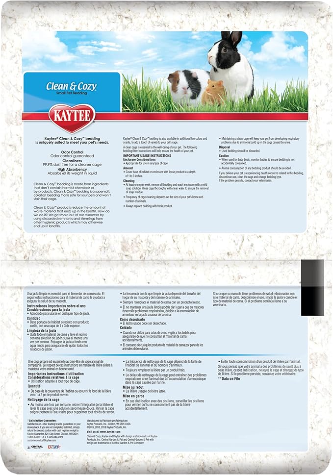 Kaytee Clean & Cozy White Paper Bedding, Made for Small Animals, 100 Liters, Pack of 2