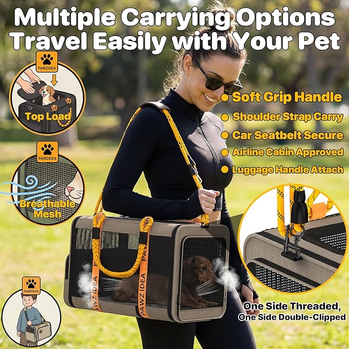 PAWZIDEA Expandable Pet Carrier TSA Airline Approved, 18″×11″×11″ Soft-Sided Top-Load Carriers for Small Dog & 2 Cats Under Seat, Collapsible Puppy & Animal Travel Bag Up to 18lbs, ID Card, Chew-Proof
