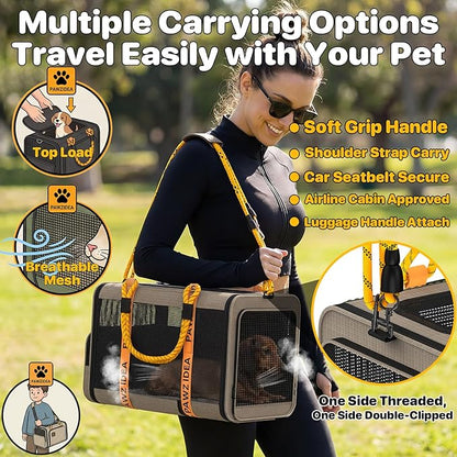 PAWZIDEA Expandable Pet Carrier TSA Airline Approved, 18″×11″×11″ Soft-Sided Top-Load Carriers for Small Dog & 2 Cats Under Seat, Collapsible Puppy & Animal Travel Bag Up to 18lbs, ID Card, Chew-Proof