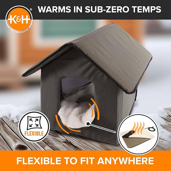 K&H Pet Products Lectro-Soft Orthopedic Outdoor Heated Cat Bed for Outdoor Cat Houses, Safety Listed Automatic Warming Pad, Soft & Flexible, Washable Cover - Small 18 X 14in Tan 20W (Pack of 6)