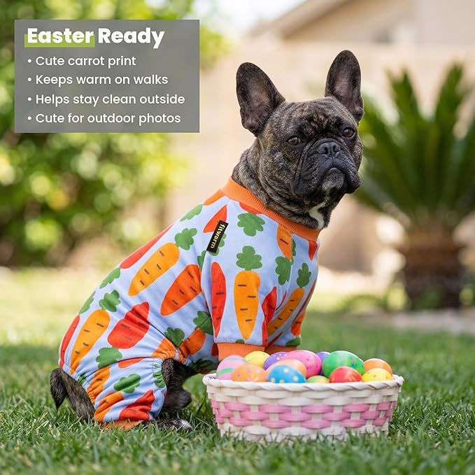 Fitwarm Carrot Dog Flecce Pajamas, Funny Easter Outfit for Small Dogs Boy Girl, Cute Pet Clothes, Blue, Orange, Red, Green, XL