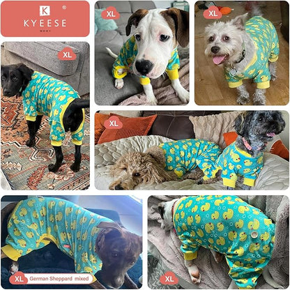 KYEESE Dog Pajamas Velvet Dog Pajamas Small Sized Dogs Soft Dogs Clothes Pjs with Yellow Ducks Pattern Stretchy Pet Jammies Coat Comfy Pet Onesie Costume, X-Large