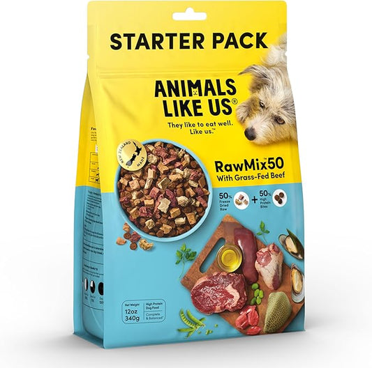 Raw Freeze Dried Dog Food RawMix50 Premium Grass-Fed Beef Recipe, Protein Rich, Includes Kibble, Non-GMO, No Wheat or Corn, 12 oz