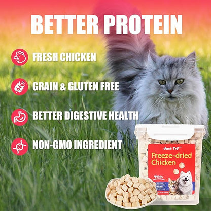 Just Try 1.1 LB Freeze Dried Chicken Cat & Dog Treats Food Topper Single Ingredient High Protein Grain Free Healthy Dog Training Treats - Large Size