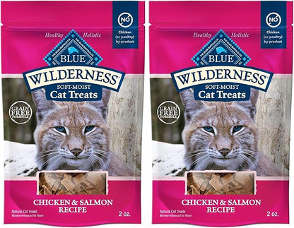 Blue Buffalo Wilderness Grain Free Soft-Moist Chicken & Salmon Cat Treats,2-oz. Bag,(Pack of 2)
