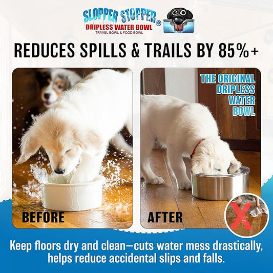 Slopper Stopper Stainless Steel Dripless Water Bowl with Tritan Plastic Lid, Holds 1 Gal, Reduces Spills & Trails Up to 85%+, Water Bowl for Mammoth Breed Dogs (131+ lbs), The Original Slobber Stopper