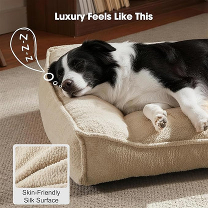 FURTIME XL Orthopedic Dog Beds Large Sized Dog, Extra Thick Supportive Comfort Pet Sofa, Ergonomic Slant Dog Couch with Removable Washable Cover, Ultra Soft Surface & Non-Slip Bottom, Beige, 42"