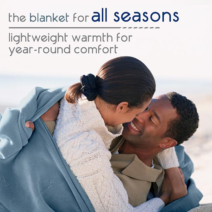Vellux Original Queen Blanket - Soft Nylon Insulated Blanket for Bed Couch - Lightweight Machine Washable All Season - Pet Friendly Durable Wont Pill or Lint - 90x90 – Blue