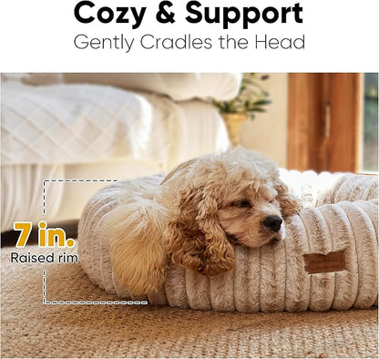 FUKUMARU Dog Bed, Gradient Color Donut Dog Beds for Medium Dogs, 30 inches Calming Orthopedic Dog Beds, Round Pet Bed with Washable Cover，Luxury Comfy Cat Bed for Indoor Cats, Camel