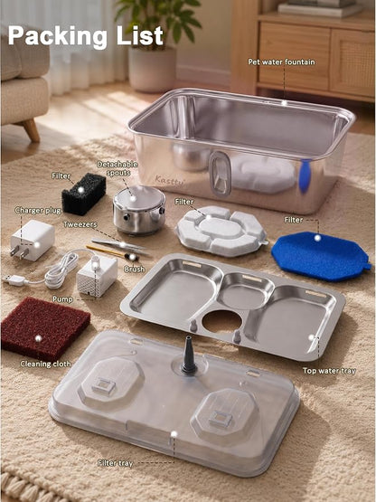 Kastty 17L/4.5Gal Stainless Steel Dog Water Fountain for Large Dogs | Large Capacity Pet Water Fountain,Quiet Automatic Dog Water Bowl Dispenser with LED Light, Easy to Clean for Multi-Pet FS84